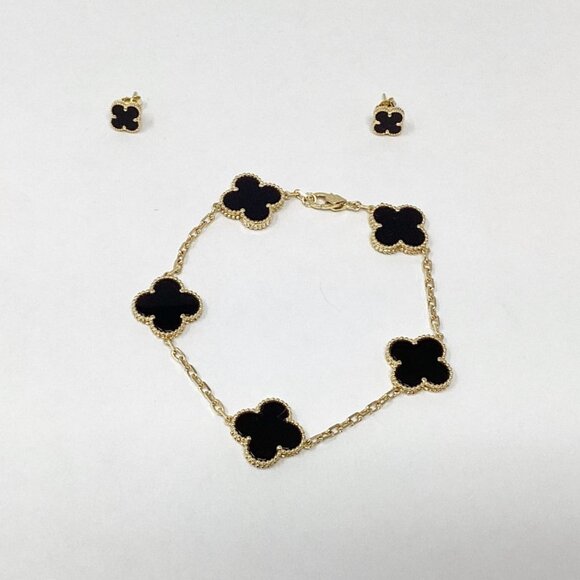 #XR1ERY 18K Clover Bracelet Earring Set - Picture 1 of 4